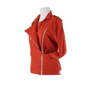 Made For Them Sz XS Reddish Orange Denim Zipper Lined Collared Tight Knit Jacket
